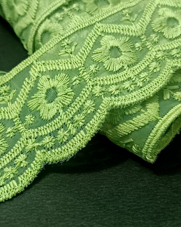 Premium Pistachio Floral Embroidered Net Lace - 10 Meter