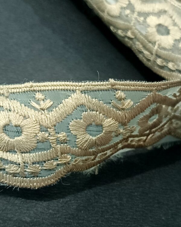 Premium Beige Floral Embroidered Net Lace - 10 Meter