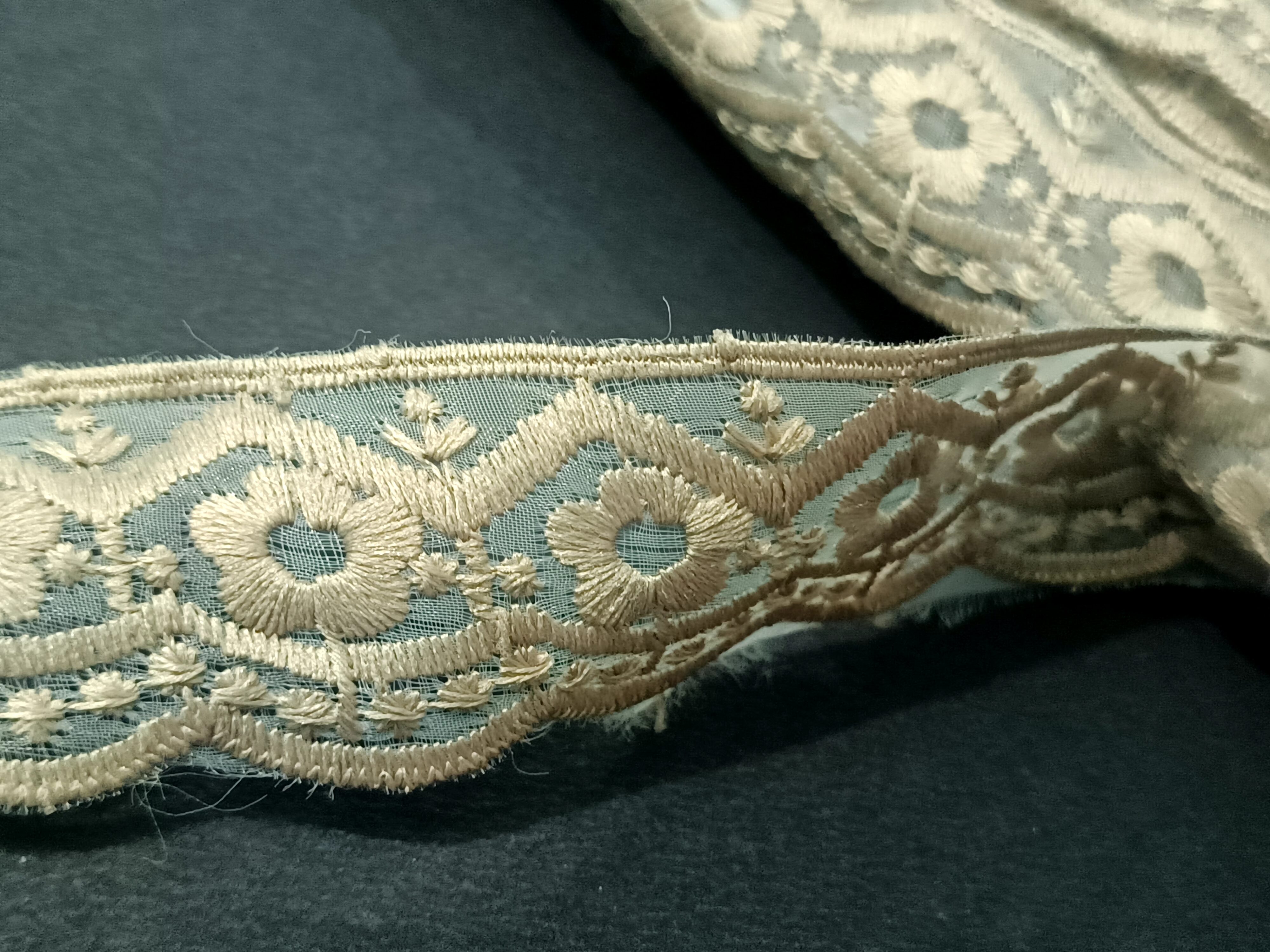 Premium Beige Floral Embroidered Net Lace - 10 Meter
