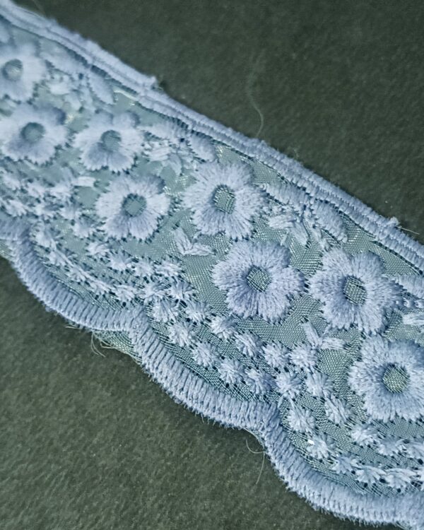 Premium Sky Blue Floral Embroidered Net Lace - 10 Meter