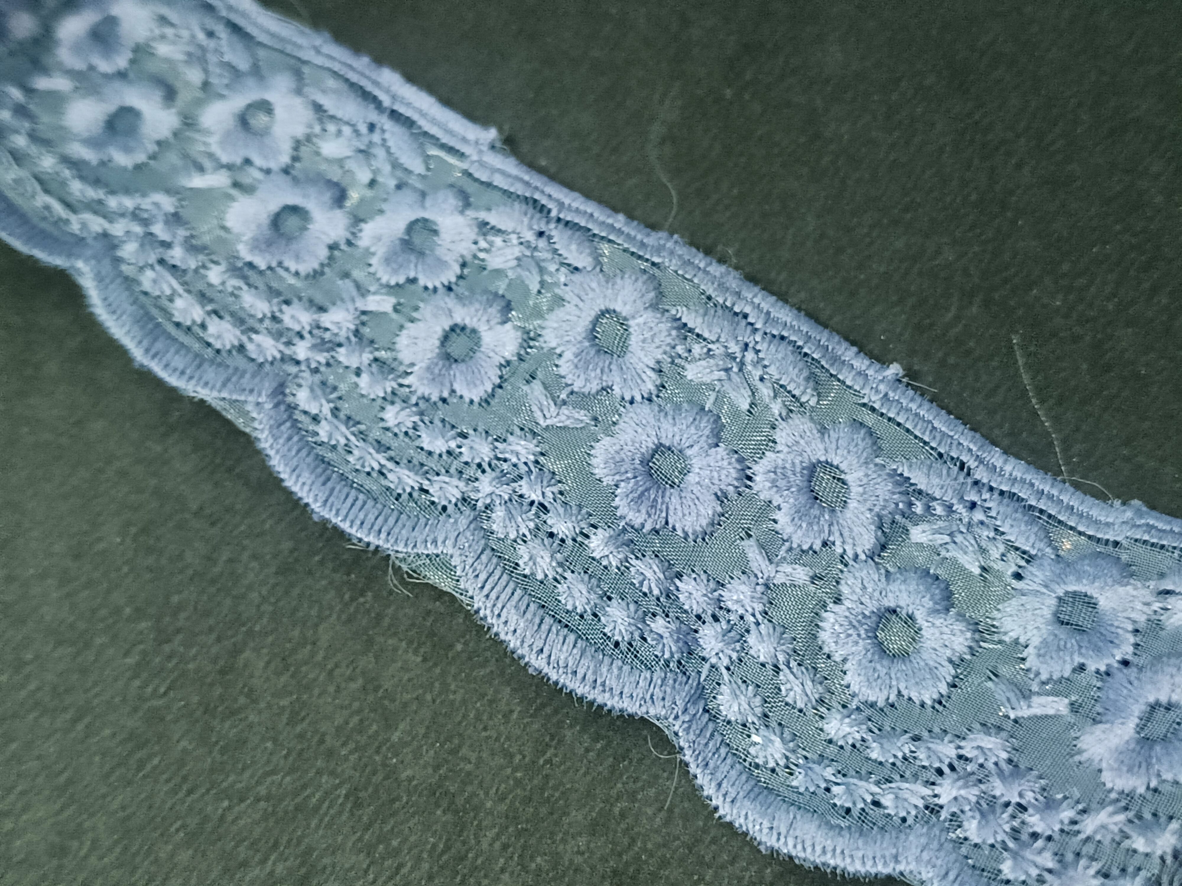 Premium Sky Blue Floral Embroidered Net Lace - 10 Meter