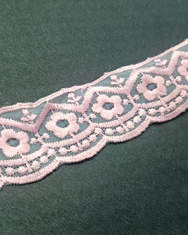 Premium Baby Pink Floral Embroidered Net Lace - 10 Meter