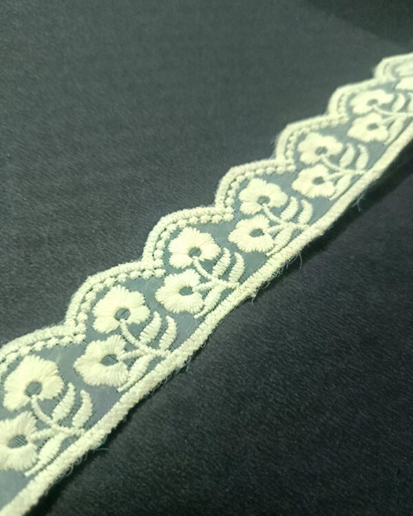 Premium Ivory Floral Embroidered Net Lace - 10 Meter