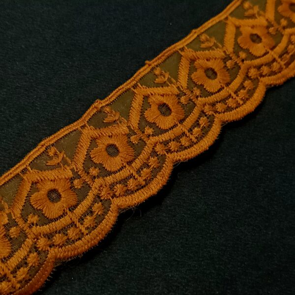 Mustard Gold Floral Embroidered Organza Lace Trim - 10 Meter