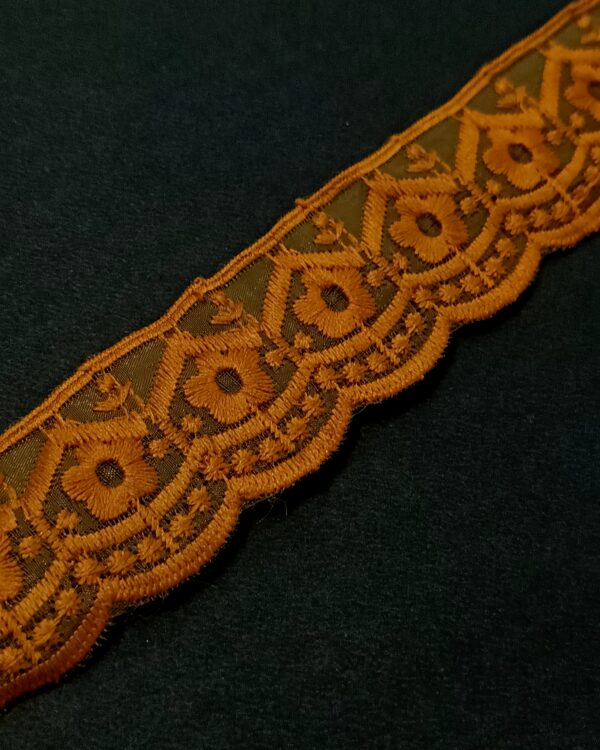 Mustard Gold Floral Embroidered Organza Lace Trim - 10 Meter
