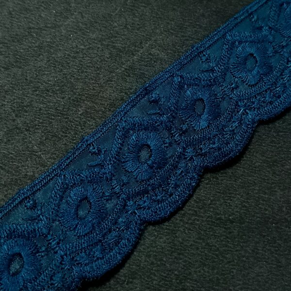 Navy Blue Floral Embroidered Organza Lace Trim - 10 Meter