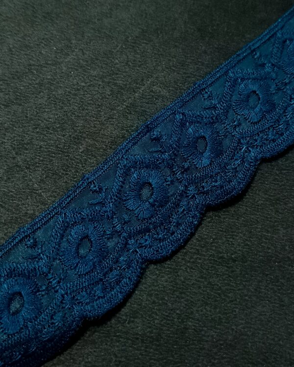 Navy Blue Floral Embroidered Organza Lace Trim - 10 Meter