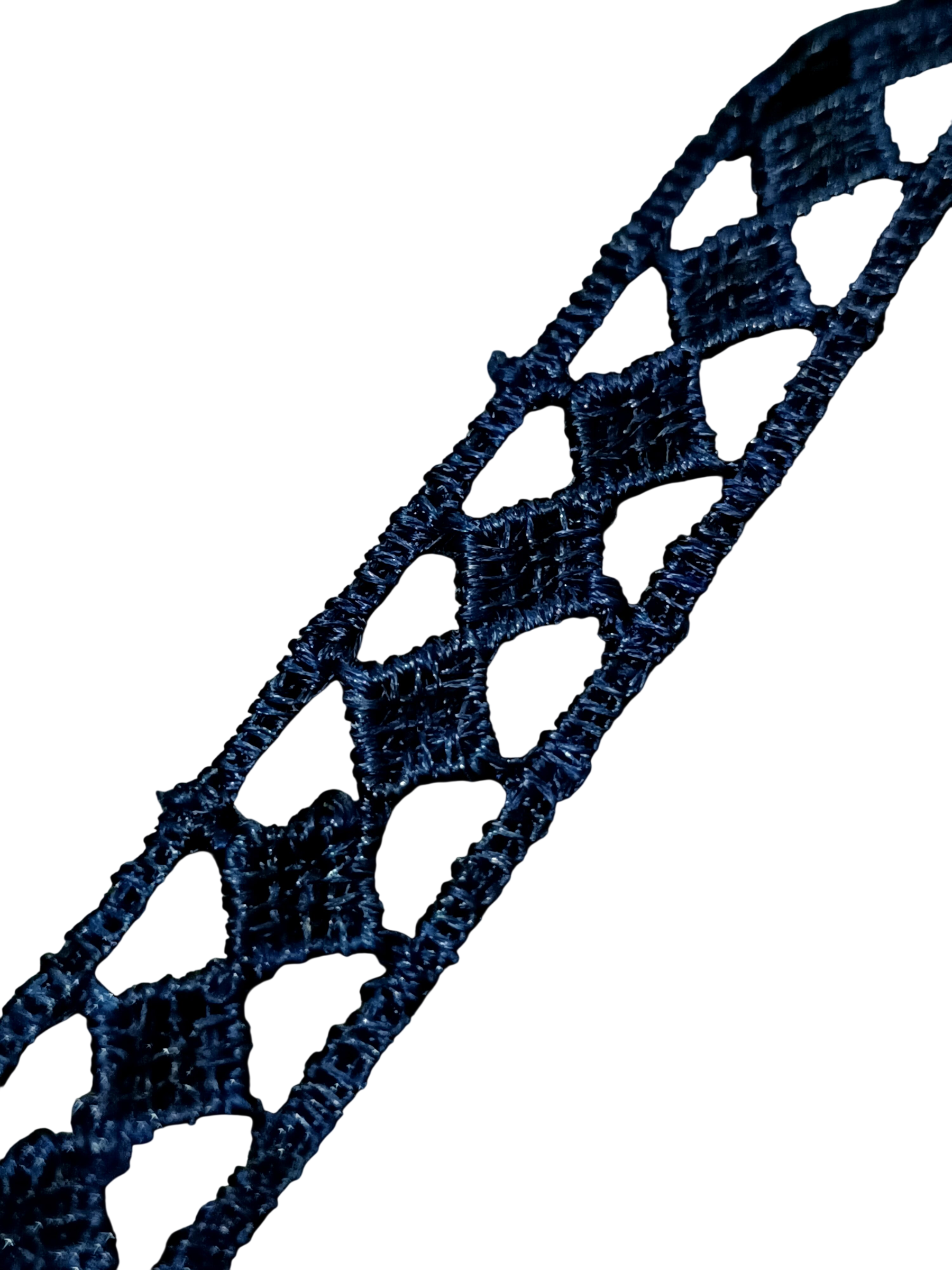 Navy Blue Geometric Embroidered Lace Trim – 10 Meter